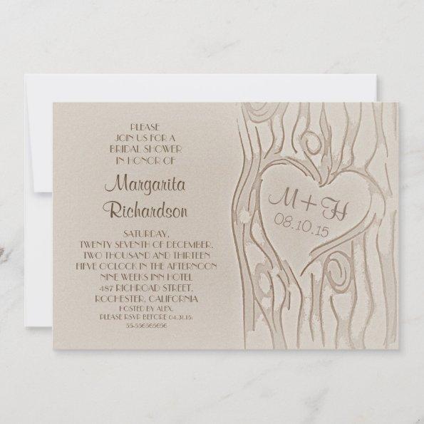 carved tree rustic bridal shower invitations