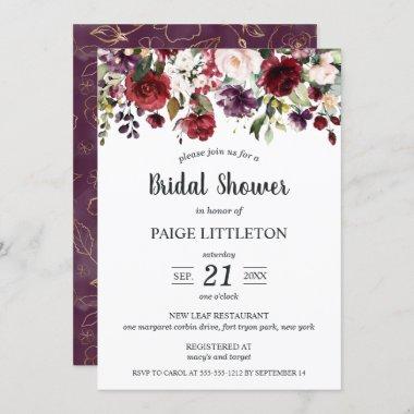 Cascading Flowers in Red and Purple Bridal Shower Invitations