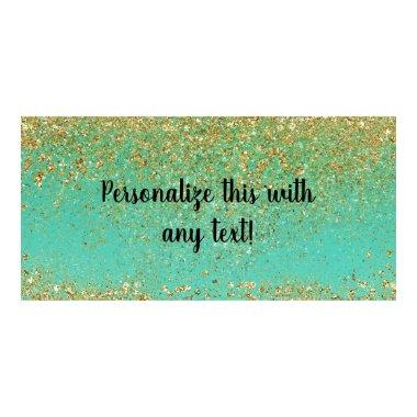 Cascading Gold Glitter & Teal Aqua Glam Banner Poster