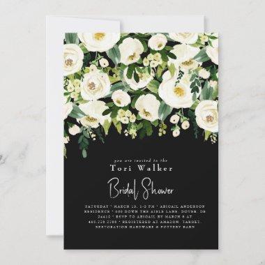 Cascading White Floral Black Bridal Shower Invitations