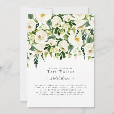 Cascading White Floral Swash Bridal Shower Invitations