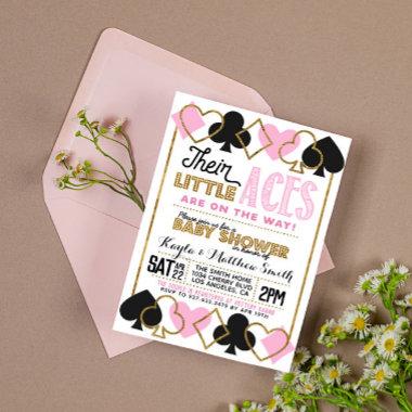 Casino Poker Twin Girl Baby Shower Invitations