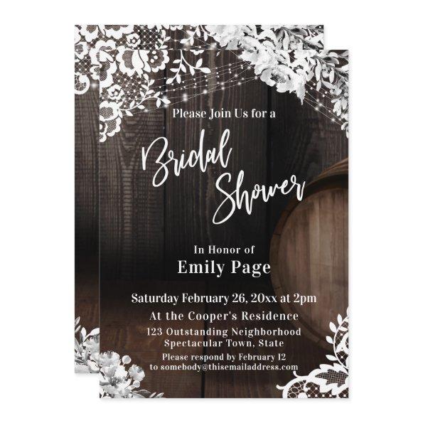 Casual Bridal Shower Barrel Lace Lights & Flowers Invitations