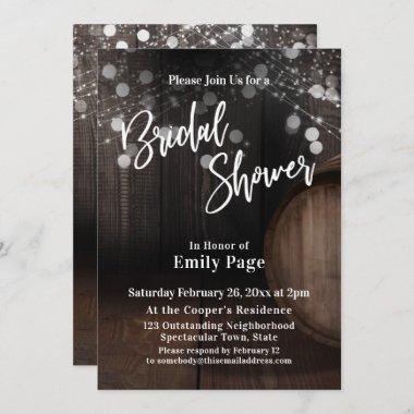 Casual Bridal Shower Typography Barrel & Lights Invitations