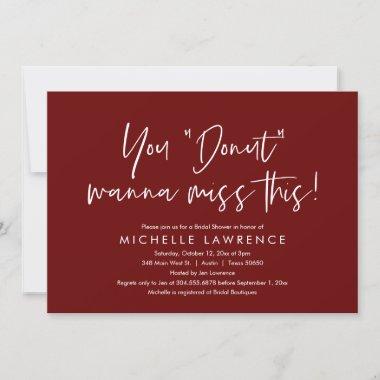 Casual Burgundy, Fun, Bridal Shower Donut Party Invitations
