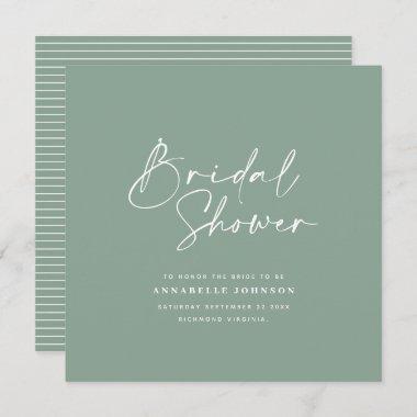 Casual script sage green typography bridal shower save the date