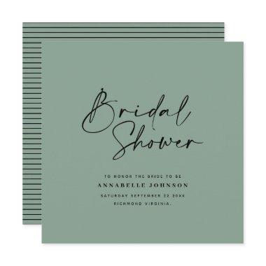 Casual script sage green typography bridal shower save the date