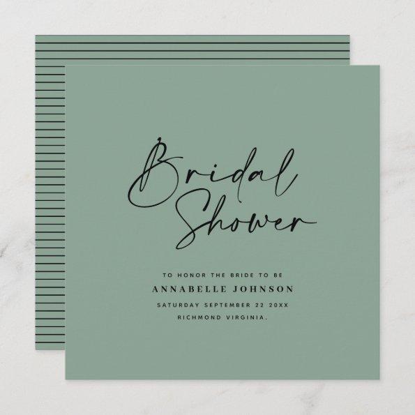 Casual script sage green typography bridal shower save the date
