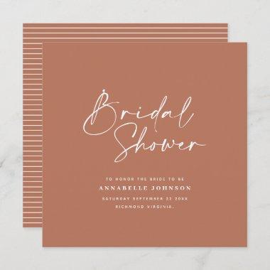 Casual script terracotta typography bridal shower save the date