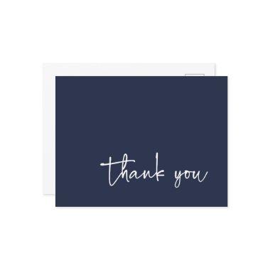 Casual Script Typography Navy Blue Thank You PostInvitations