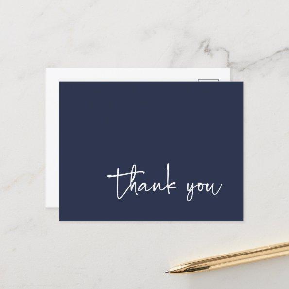 Casual Script Typography Navy Blue Thank You PostInvitations