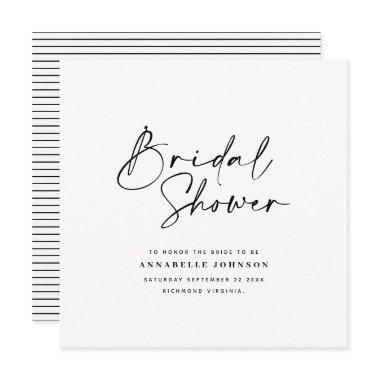 Casual script white simple bridal shower save the date