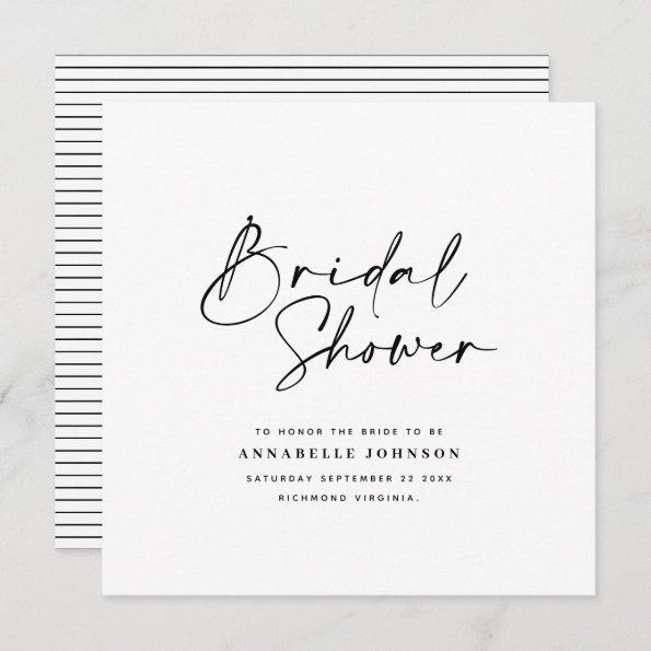 Casual script white simple bridal shower save the date