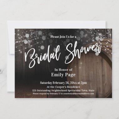 Casual Typography Bridal Shower Barrel & Lights Invitations