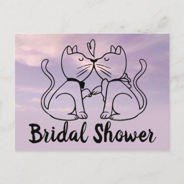 Cat Bridal Shower Invitations Purple Sky Watercolor