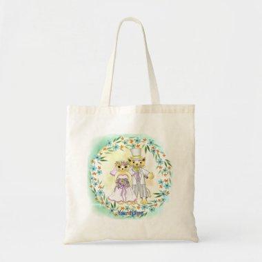 Cat Bride and Groom custom name tote bag