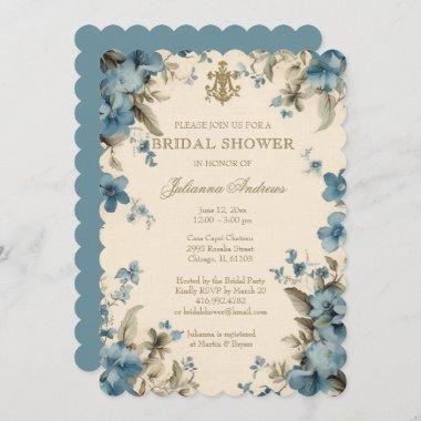 Catholic Blue Floral Bridal Shower Marian Cross Invitations
