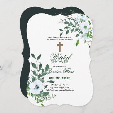 Catholic Bridal Shower Invitations Flowers Cross