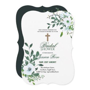 Catholic Bridal Shower Invitations Flowers Cross