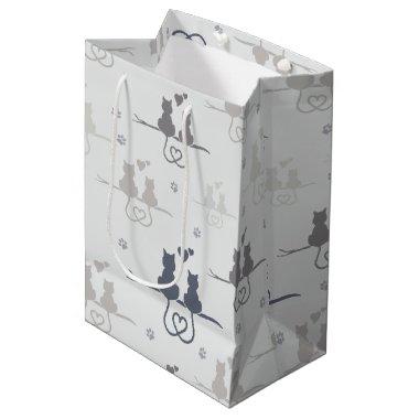 Cats in Love Modern Animal Silhouette Pattern Medium Gift Bag