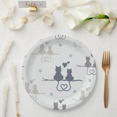 Cats in Love Modern Animal Silhouette Pattern Paper Plates