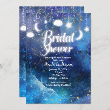 Celestial Fantasy Gold Stars & Glow Bridal Shower Invitations