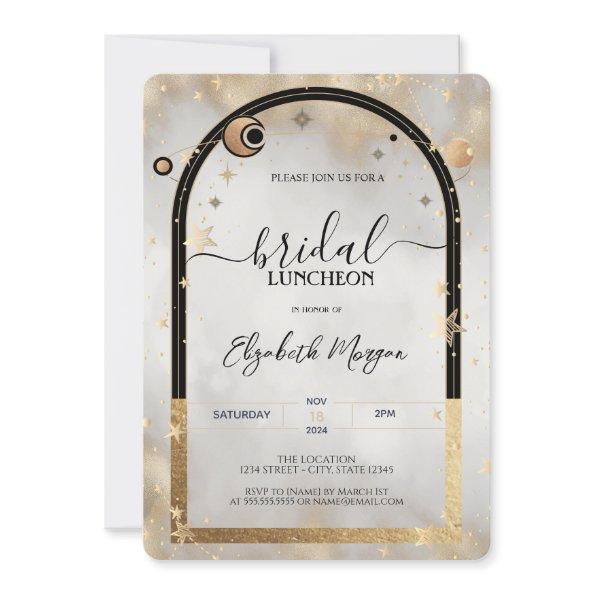 Celestial Gold Star Sun Moon Galax Bridal Luncheon