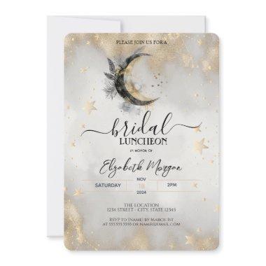 Celestial Gold Stars Moon Feather Bridal Luncheon