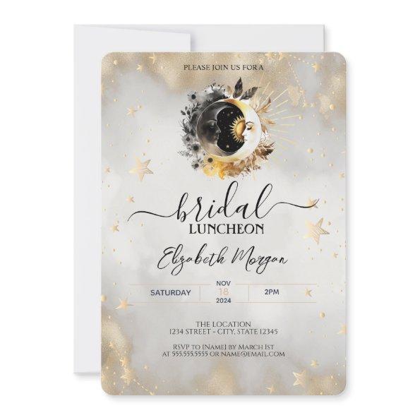 Celestial Gold Stars Moons Flowers Bridal Luncheon