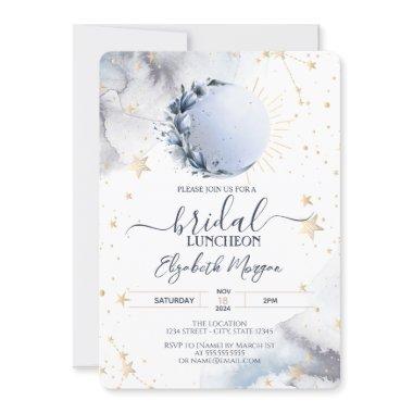 Celestial Gold Sun,Blue Moon,Stars Bridal Luncheon Invitations