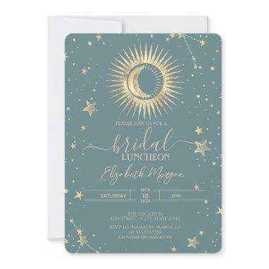 Celestial Gold Sun Moon Stars Luncheon Mint Green