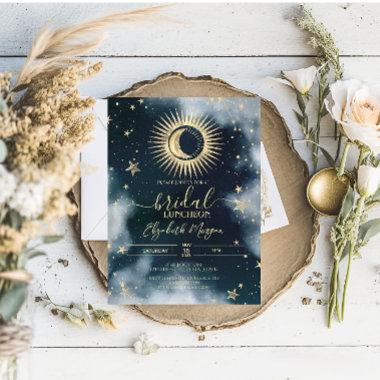 Celestial Gold Sun,Moon,Stars Night Sky Bridal Invitations