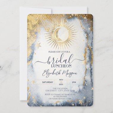 Celestial Gold Sun,Moon,Stars Watercolor Bridal Invitations