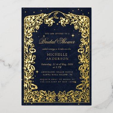 Celestial Midnight Blue Stars Moon  Foil
