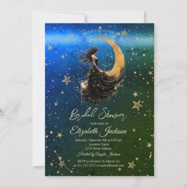 Celestial Moon,Girl,Stars Ombre Bridal Shower Invitations