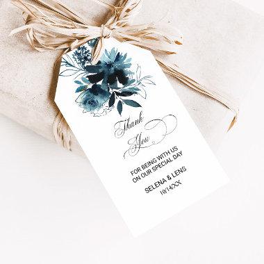 Celestial Navy Blue Floral Thank You Gift Tags