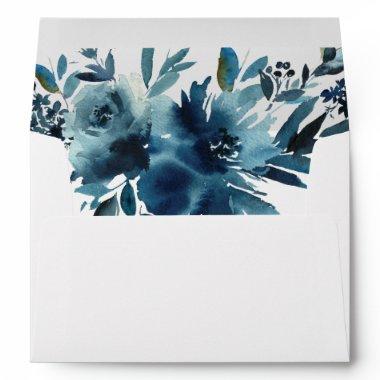 Celestial Navy Blue Floral Wedding Invitations Envelope