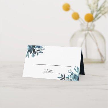 Celestial Navy Blue Floral Wedding Place Invitations