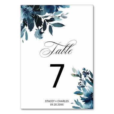 Celestial Navy Blue Floral Wedding Table Number