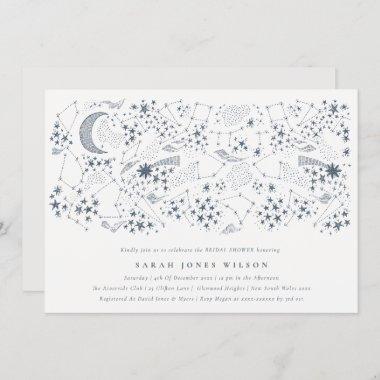 Celestial Navy Starry Night Moon Bridal Shower Invitations