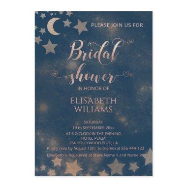 Celestial romantic moon and stars calligraphy Invitations