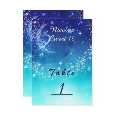 Celestial Sky Moon Sparkle Party Table Number Card