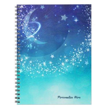 Celestial Sky Moon Sparkle & Stars Watercolor Notebook