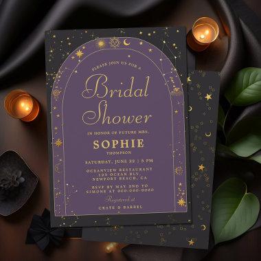 Celestial Stars Moon Gold Boho Arch Bridal Shower Invitations