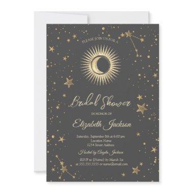 Celestial Sun,Moon,Stars Brown Bridal Shower Invitations