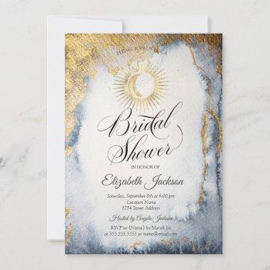 Celestial Sun,Moon,Stars Watercolor Bridal Shower Invitations