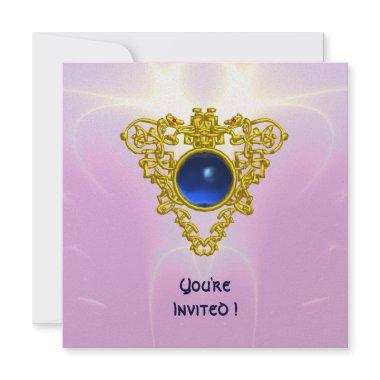 CELTIC HEART, bright blue,pink violet gold Invitations