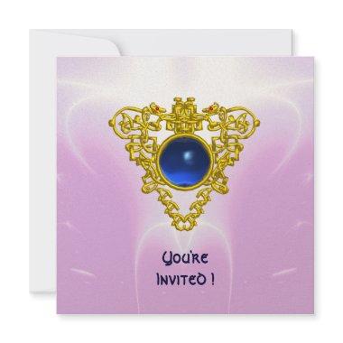 CELTIC HEART, bright blue,pink violet gold Invitations