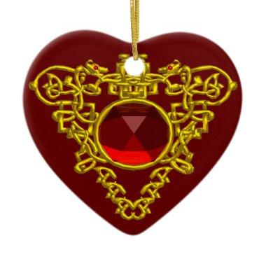 CELTIC HEART ,Red Ruby Ceramic Ornament