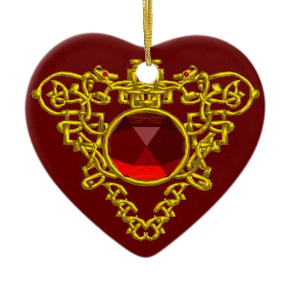 CELTIC HEART ,Red Ruby Ceramic Ornament